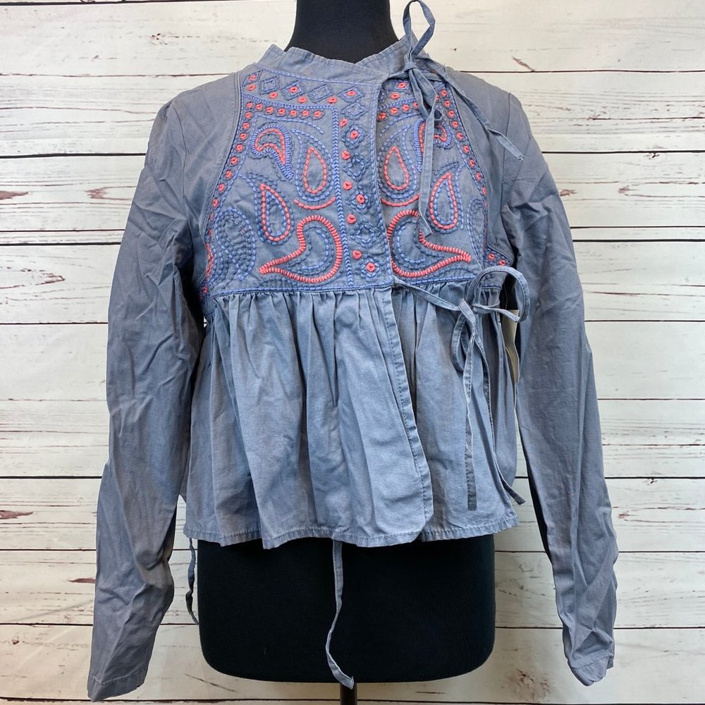Leith Nordstrom Grey Moonbeam Boho Style Shirt M